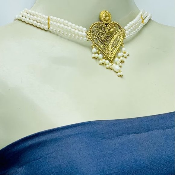 Unique Jewelry Set White Pearls Beaded Choker Necklace With Earrings Jewelry Set - Picture 5 of 10